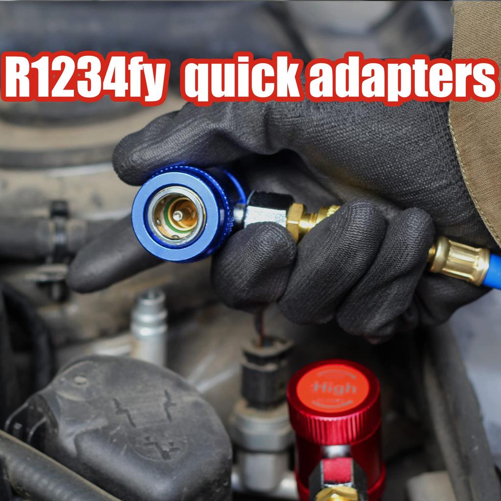 R1234yf Quick Couplers Adapter 1pair High/Low Side Adjustable Connectors Kit for Car AC System Evacuation Recharging