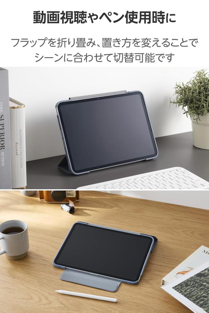 ELECOM iPad Pro Flap TPU Thin and Clear 11-inch (M4) Case, Case, Shock-Resistant Material, Lightweight, Back, Blue-Gray Frame, TB-A25PMWVFCBG