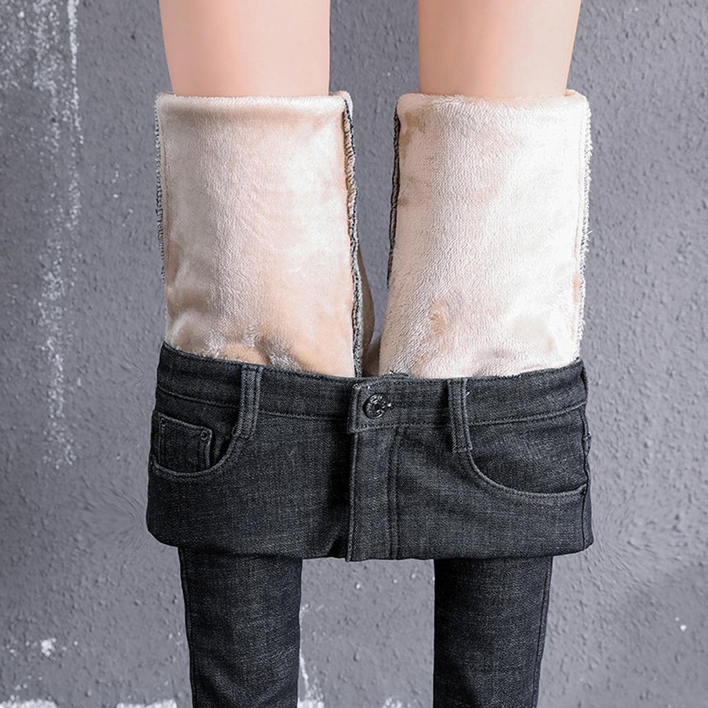 Mode Frauen Plus Größe Plus Samt Elastische Hohe Taille Casual Jeans Bleistift Hosen