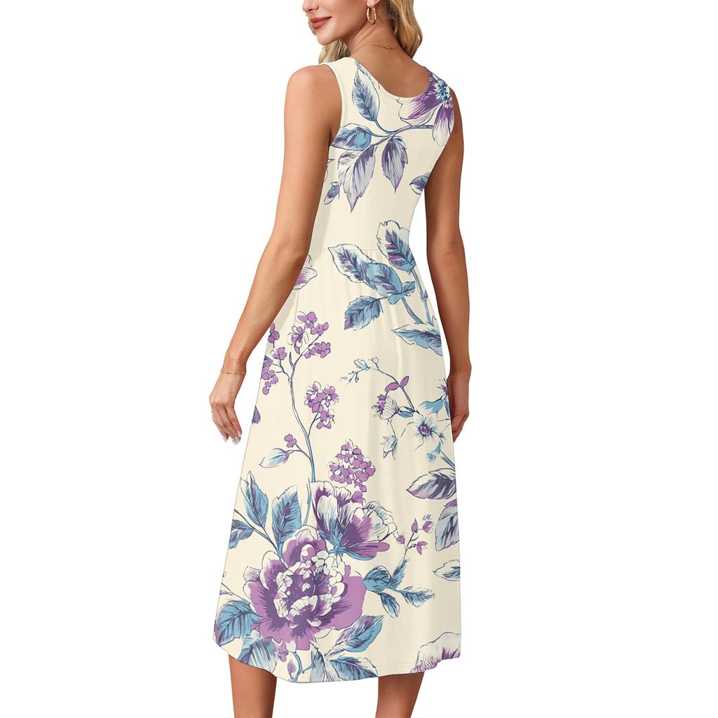 Sleeveless Boho Maxi Dress for Women with Floral Print Long Dress Suitable As Maxi Dress for Older Women and Maxi Dresses for Women Summer