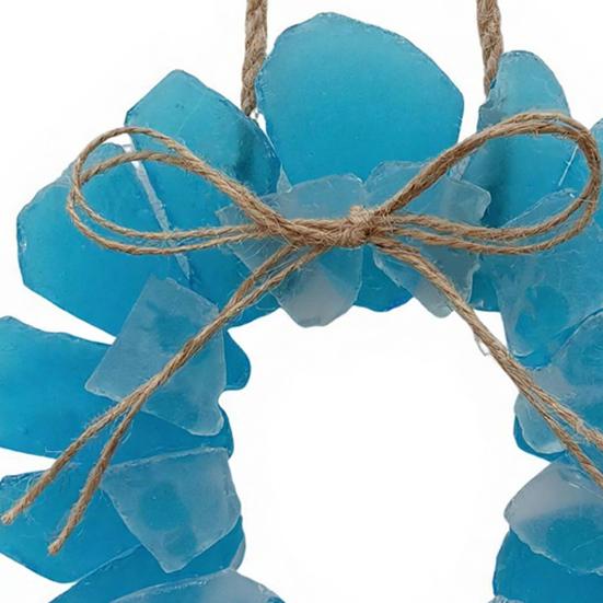 Sea Glass Wreath Handmade Coastal Style Beach Wreath 6 Inch Sea Glass Art Hanging Ornament for Door Window Kitchen Cabinet Chair Wall Home Decor
