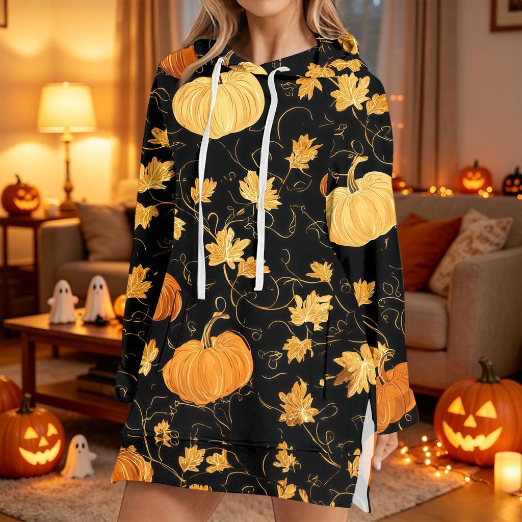 Women's Casual Long Sleeve Halloween Print Hoodie Pullover Top for Fall Festive Wear
