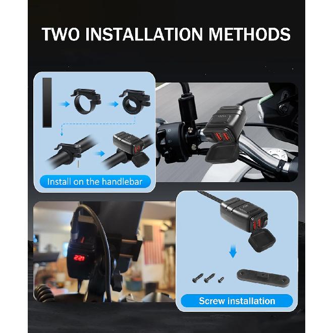 Motorcycle Phone Charger With Voltmeter & ON/Off Switch, SAE To USB Adapter For Phone, Tablet, GPS