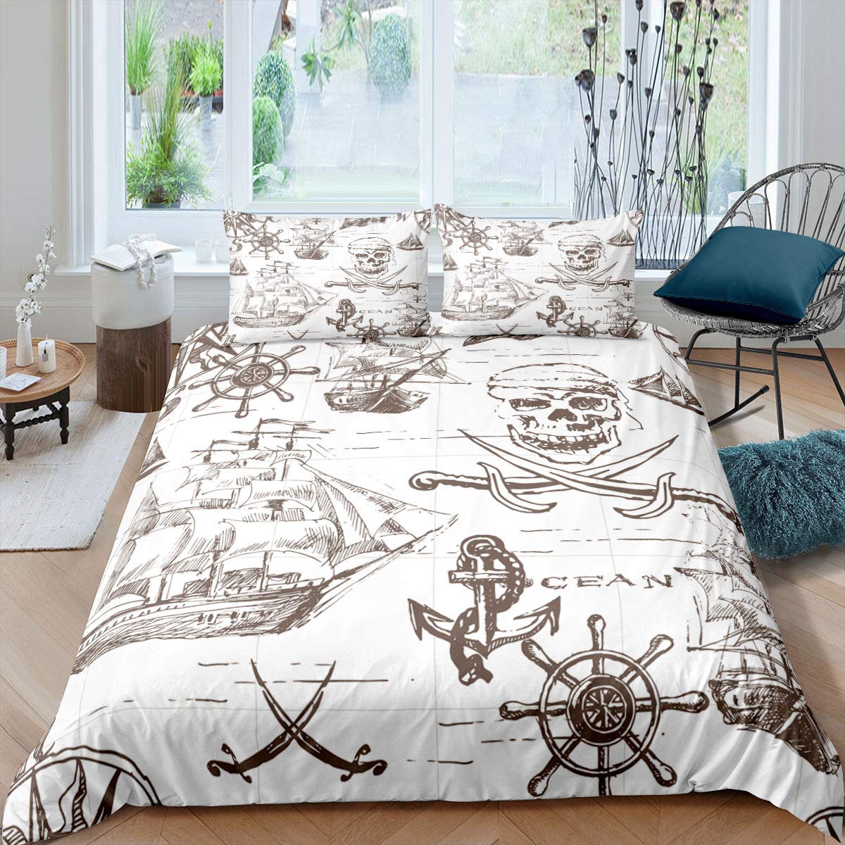

Compass Telescope Duvet Cover Set Navigation Theme Polyester Comforter Cover King Queen Size For Kids Boys Girls Bedding Set EU single(135x200cm)