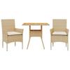 VidaXL Ensemble à manger de jardin et coussins 3pcs beige rotin acacia 3278715
