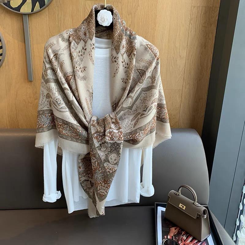 Women Winter 130cm Oversized Vintage Paisley Floral Fringe Viscose Shawls Scarf Print Wrap Headband Bufandas Muslim Hijab Sjaal