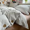 Solid Color MUJI Style Washed Cotton Jacquard Buttoned Dormitory Bedding Set – Super Soft, 4-Piece Set