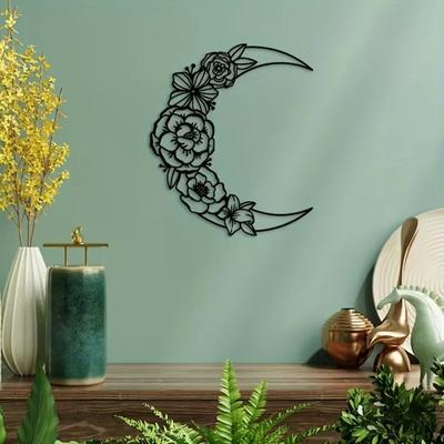 1pc Moon Flower Metal Home Indoor Living Room Wall Art Decorations Creative Gifts Black Iron Flower Silhouette Home Decor