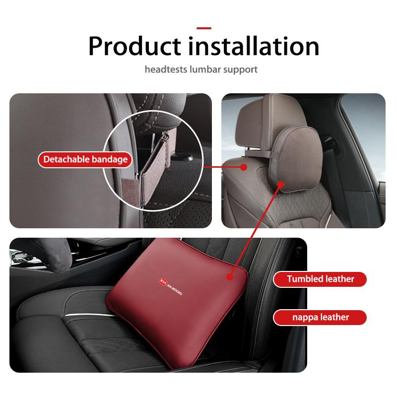 For KIA Car Leather Headrest Neck Support Seat Waist Cushion Pillow Auto Accessories Sorento Stinger Soul Spectra Niro Cadenza Nvhs30