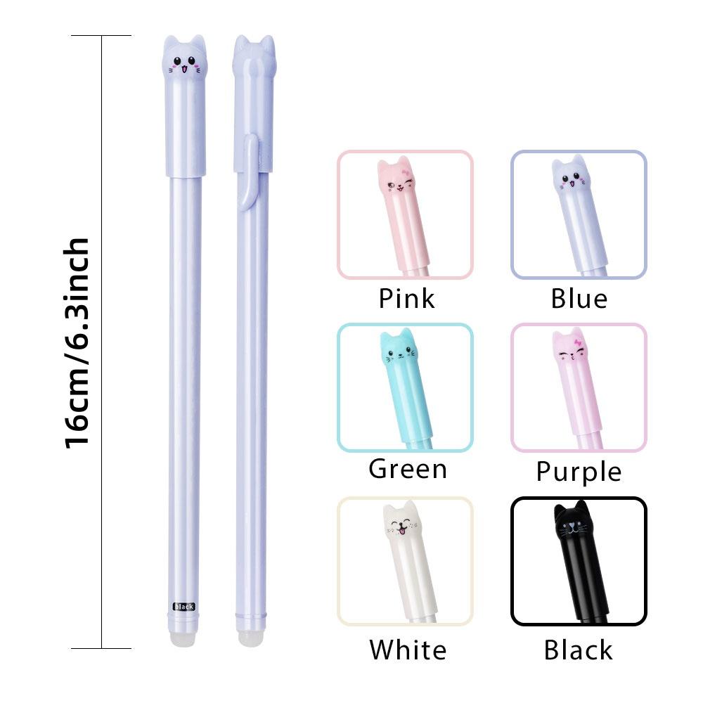 6/12Pcs/Set 0.5mm New Creative Cat Erasable Gel Pen Set Washable Handle Smooth Writing Black Blue Magical Erasable Refill Rod