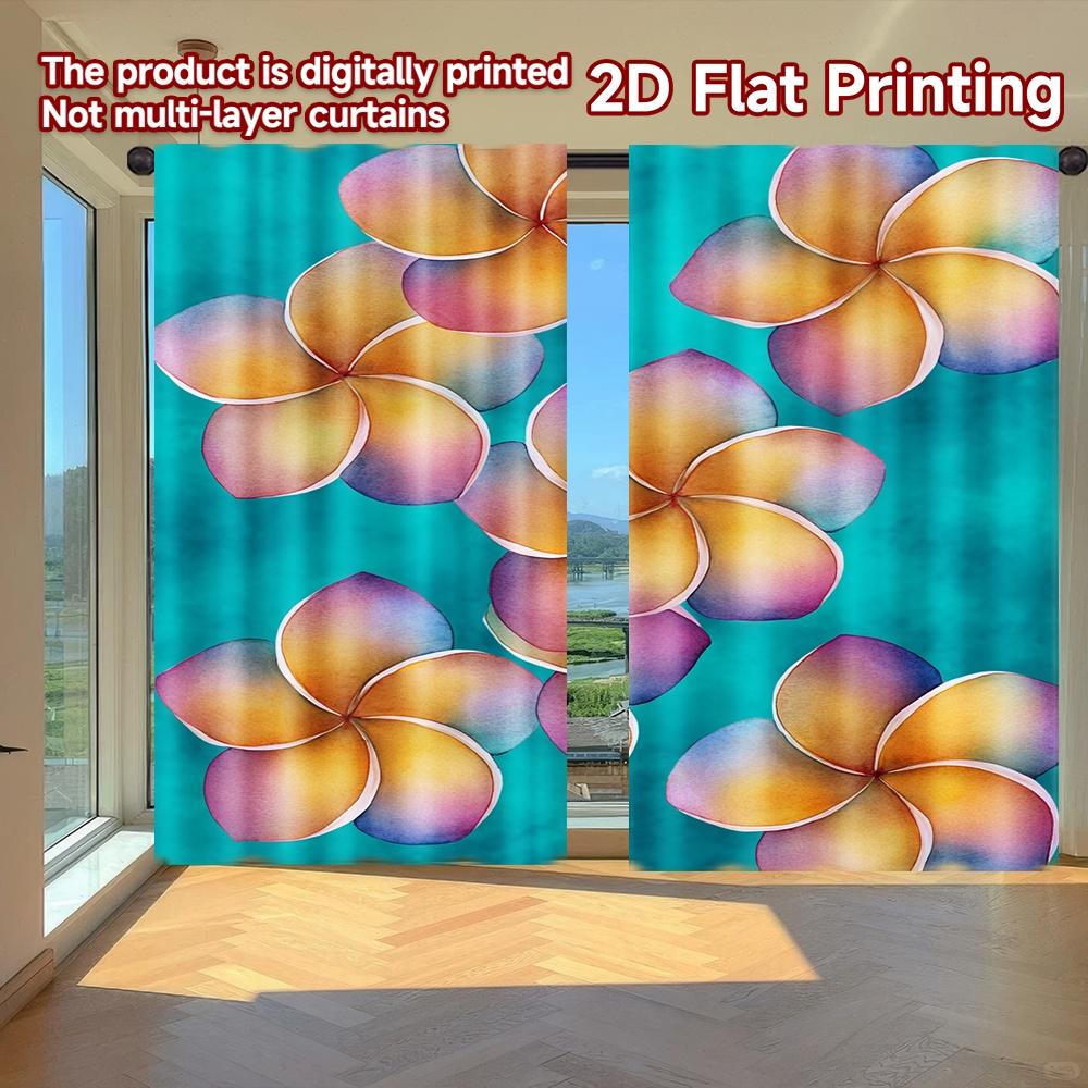 

Flat Printing Curtains Without Rod Floral Pattern Blue Background Holiday Easter Printed Prints Light Set Of 2 Made Polyester W100*H70(CM)-Grommet top&1PCS