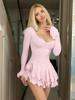 Chic European & American Sweet Flared Sleeve Mini Dress: Slimming, Waist-Cinching, Sexy Style