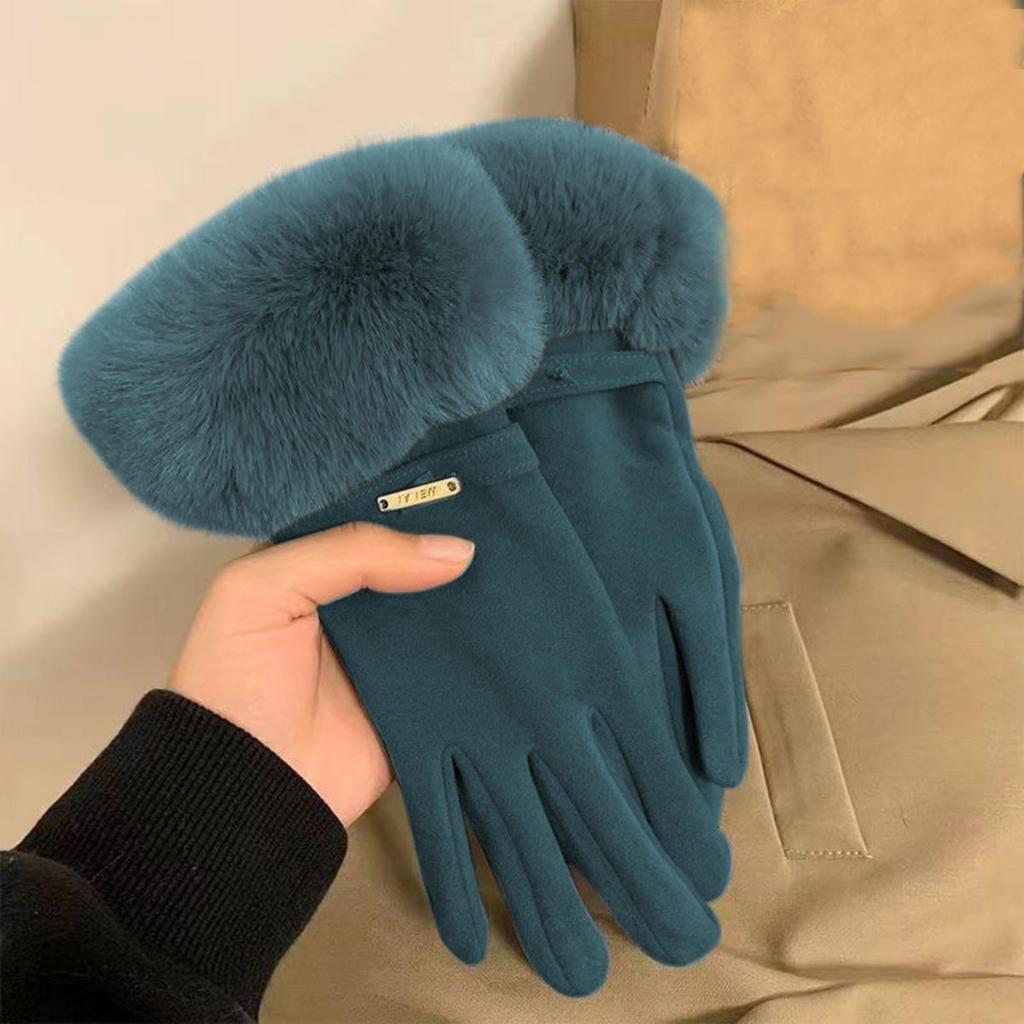 Winter Women Keep Warm Plus Velvet Touch Screen Thicken Plush Wrist Suede Gloves Fashion Personality Elegant Drive Cycling