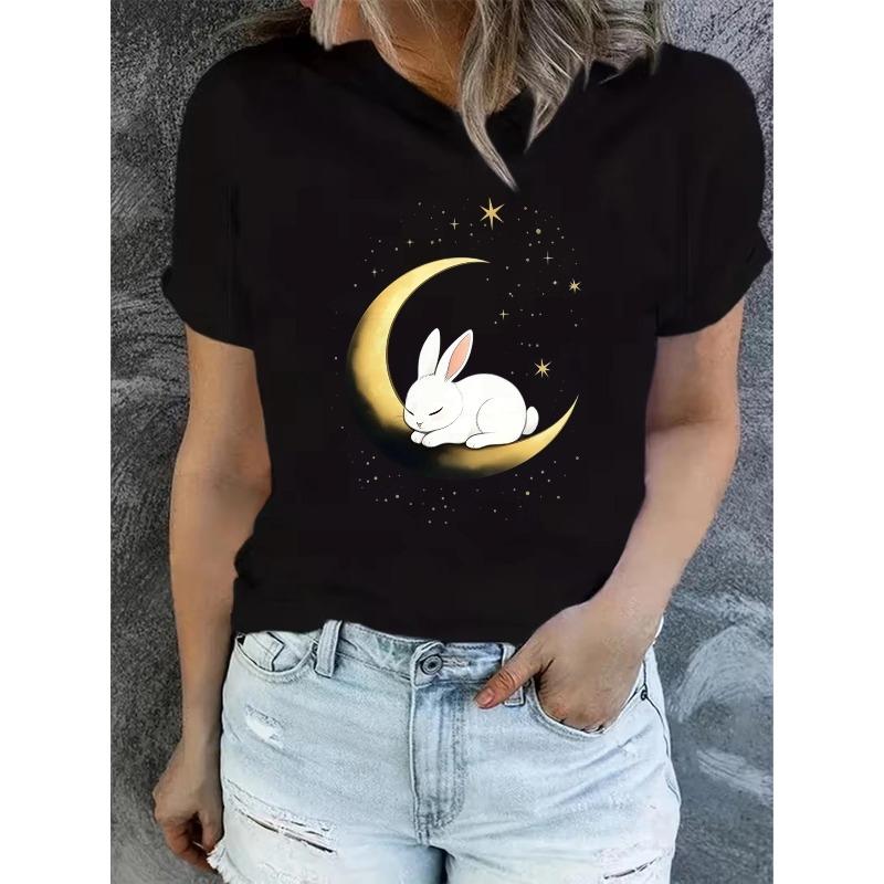 Women'S Summer Short-Sleeve Printed T-Shirts, Fashionable and Casual, Machine-Washable Comfortable Fit 2D Flat Printing