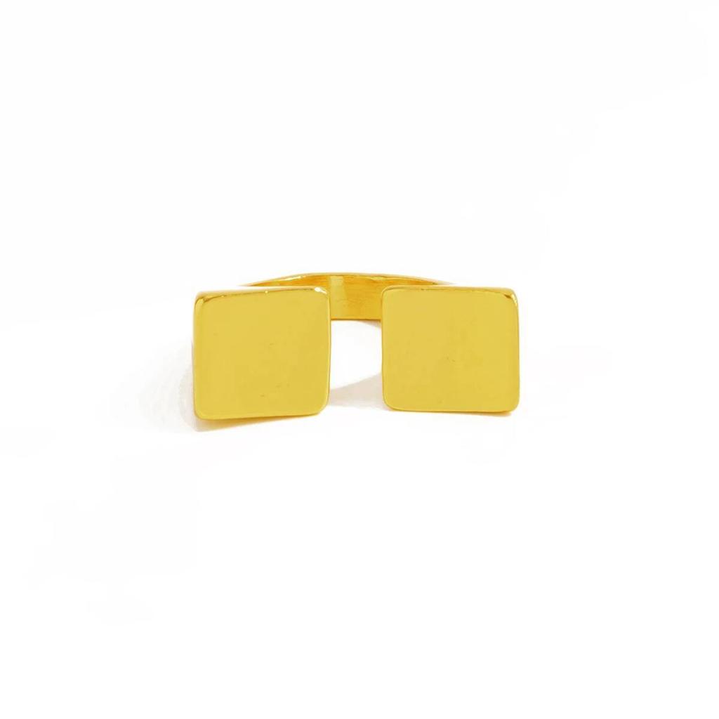 Salircon Vintage Gold Color Square Shape Metal Rings Women Trendy Simple Adjustable Open Knuckle Finger Ring Jewelry Accessories