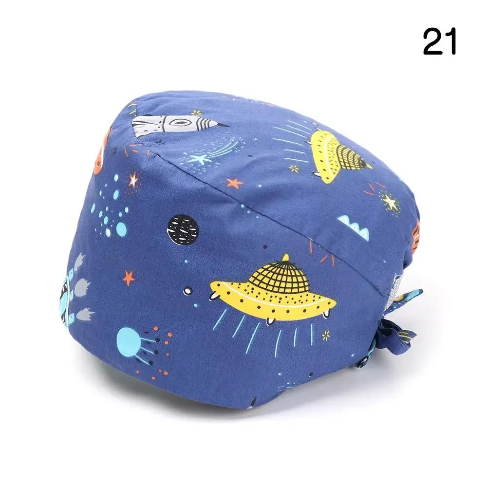 Adjustable HeadCover With Sweatband Men Women Bouffant Hat Pure Colour Cotton Hats Surgical Scrub Cap