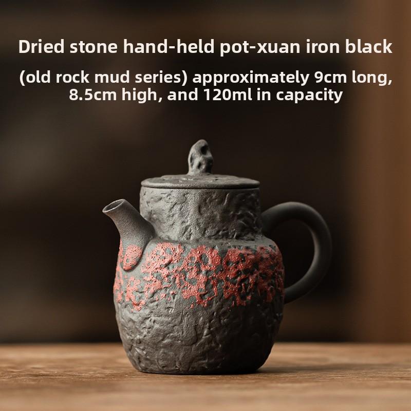 Retro Handheld Teapot Coarse Pottery Square Pot Household Tea Brewer Ball Hole Filter Kung Fu Tea Set Single Pot