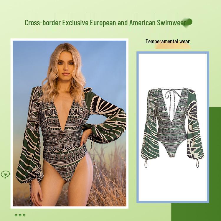 

European & American Women s One-Piece Swimsuit: Sexy Print, Backless Design XXL