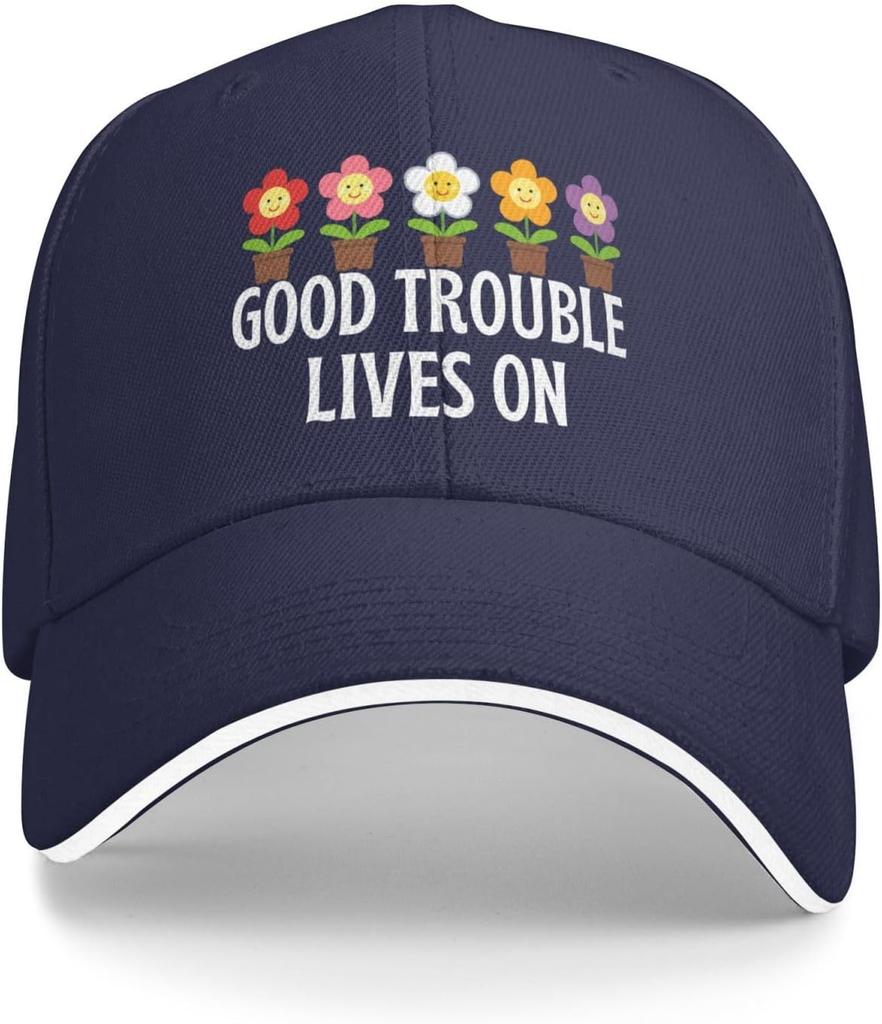 Cute Smiley Flowers Potted Plants Baseball Cap Polyester Adjustable Trucker Hat for Adults