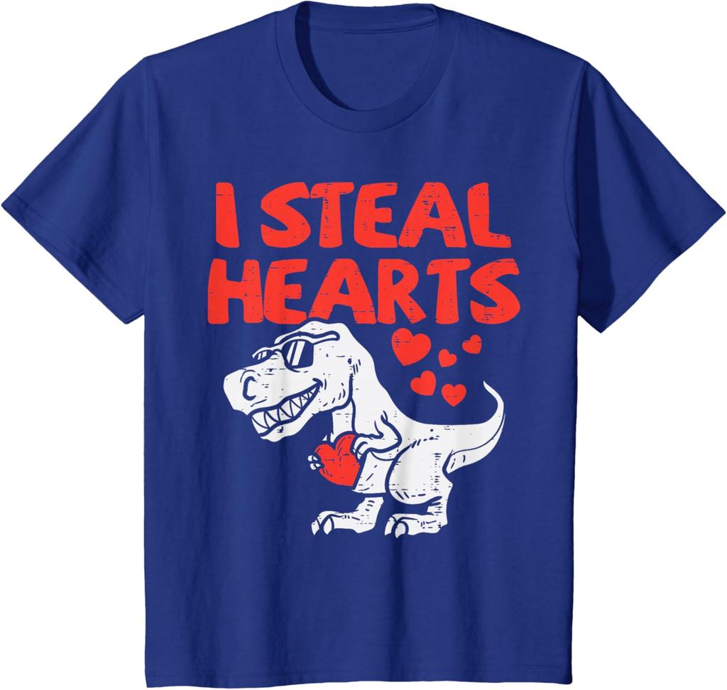Ich stehle Herzen Dinosaurier T-Rex Grafik T-Shirt Weiche Baumwolle Kurzarm T-Shirt für Teenager Valentinstag T-Shirt