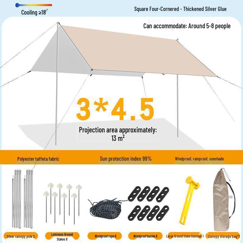Pogrubiony Namiot Zadaszenie Zewnętrzne - Czarno-Srebrny Klej Osłona Przeciwsłoneczna na Piknik, Kemping, Grill i Ochrona przed Deszczem.