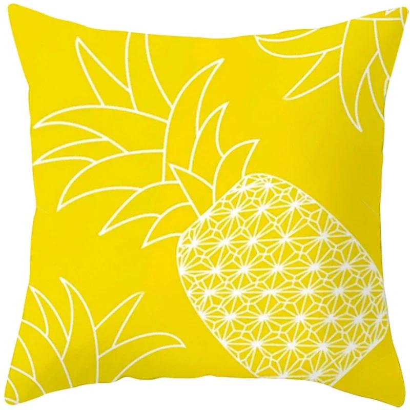 Summer Yellow Pineapple Leaf Print Pillow Case Home Decor 100% Polyester Throw Pillow Cover for Sofa Funda Cojin 45*45 Cushions