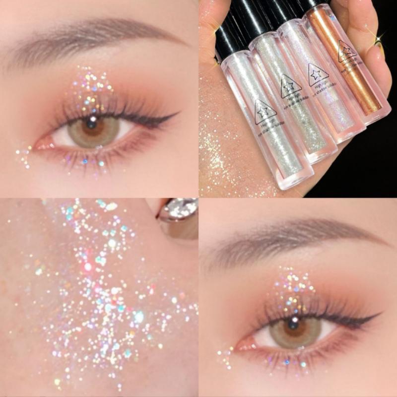 Sombra de olhos com glitter pigmentado frito de 4 cores, purê de batata, lantejoulas, luz de contas, à prova d'água, cosmético para os olhos, unicórnio