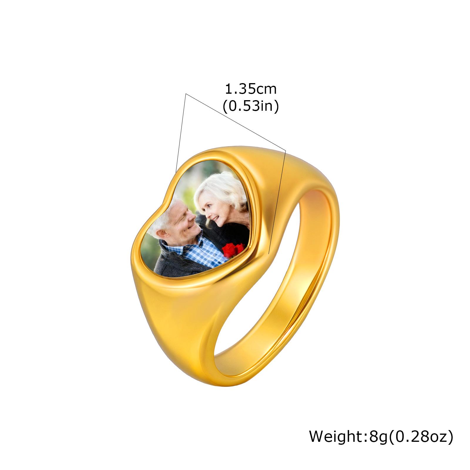 

Stainless Steel Custom Photo Ring Gold Plated Heart Round Personalized Ring, Customized Memorial Jewelry for Women Mother Couple 6
