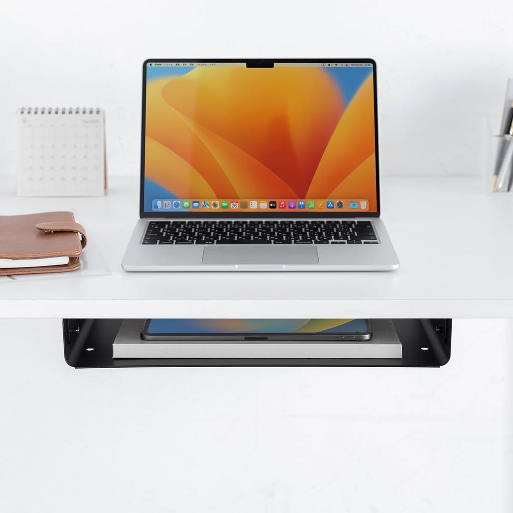 Sanwa Direct Under-Desk Storage Rack, Add-On Storage Tray, Screw Mount, Under-Table Storage Rack, A4 Size, Desk Shelf, 100-UDS008