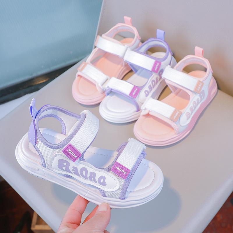 Girls' Sandals Summer Fashion Soft Bottom Middle School Children's Sports Student Princess Open Toed Children's Beach Shoes