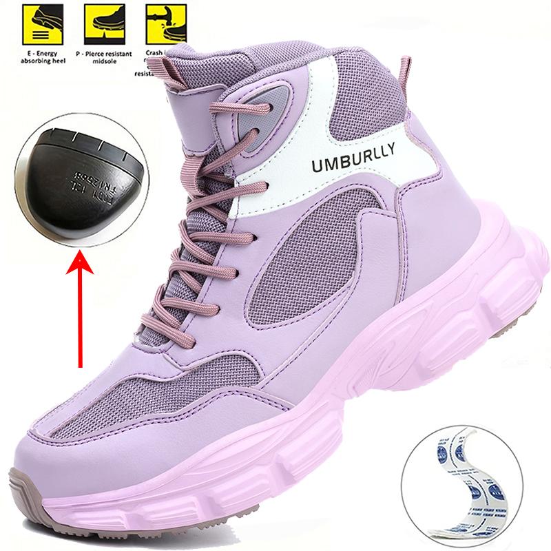 Women'S Steel Toe Safety Boots Lightweight Non Slip Work Shoes Anti-Puncture & Breathable High Top Construction Work Shoes cm