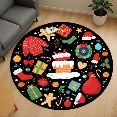 1pc Christmas, Holiday Round Chair Mat Area Rug - Non-Slip, Floor Mat for Office, Bedroom, and Indoor Decor -1002019