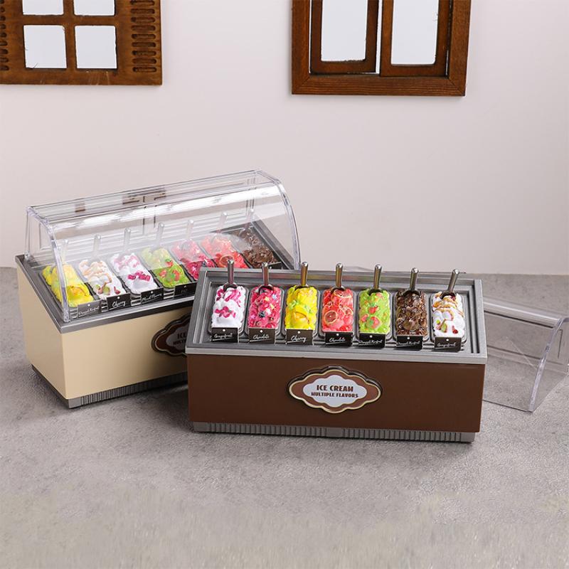 1 Set 1/12 Dollhouse Ice Cream Cabinet Simulation Dessert Mini Food Kitchen Toy Miniature Furniture Supermarket Freezer Gift