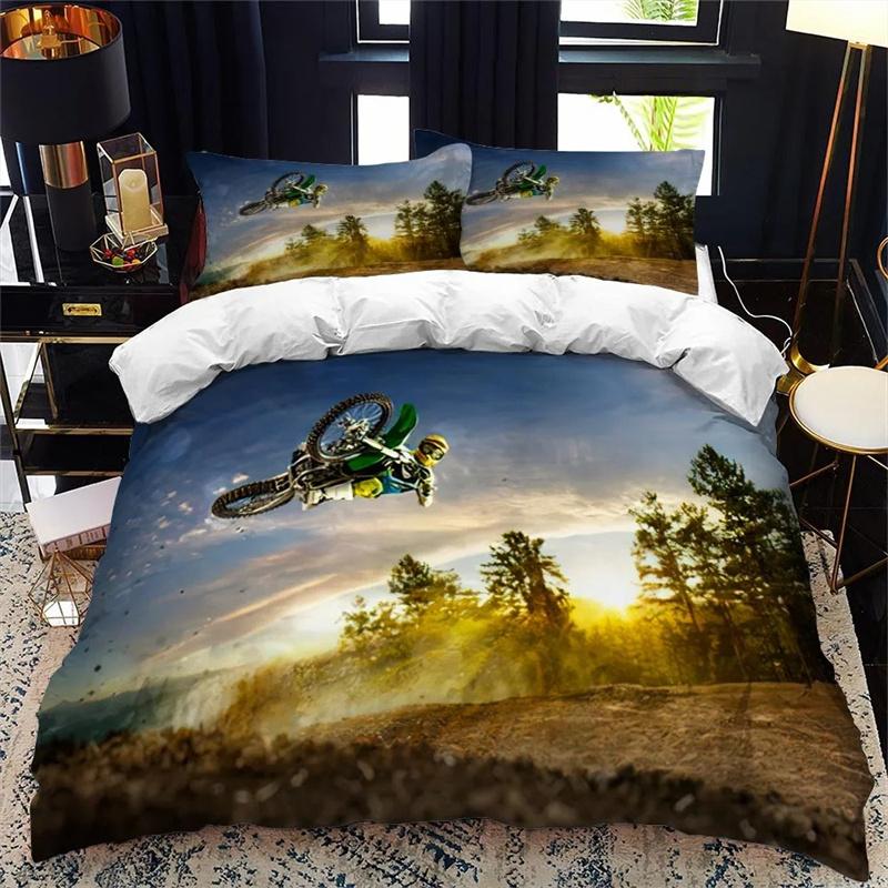3D Motorcycle Motocross Duvet Cover Racing Dirt Bike Sports Cross-country Race Bedroom Decoration Men Teens Boys Kids Children