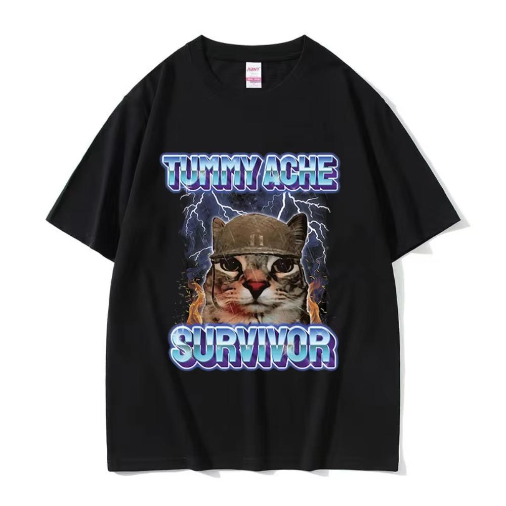

Limited Tummy Ache Survivor Funny Cat Meme T Shirt Men Women Vintage High Quality Fashion T-shirts Male Oversized T-shirt - M... S разноцветный