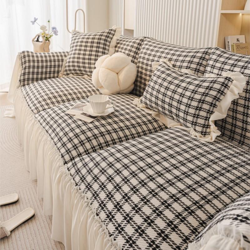 Fall Imitation Linen Couch Shield Parisian Ruffled Edge Creamy Mats Style Blossom Decorative Anti-Slip Patchwork Loveseat Pillow