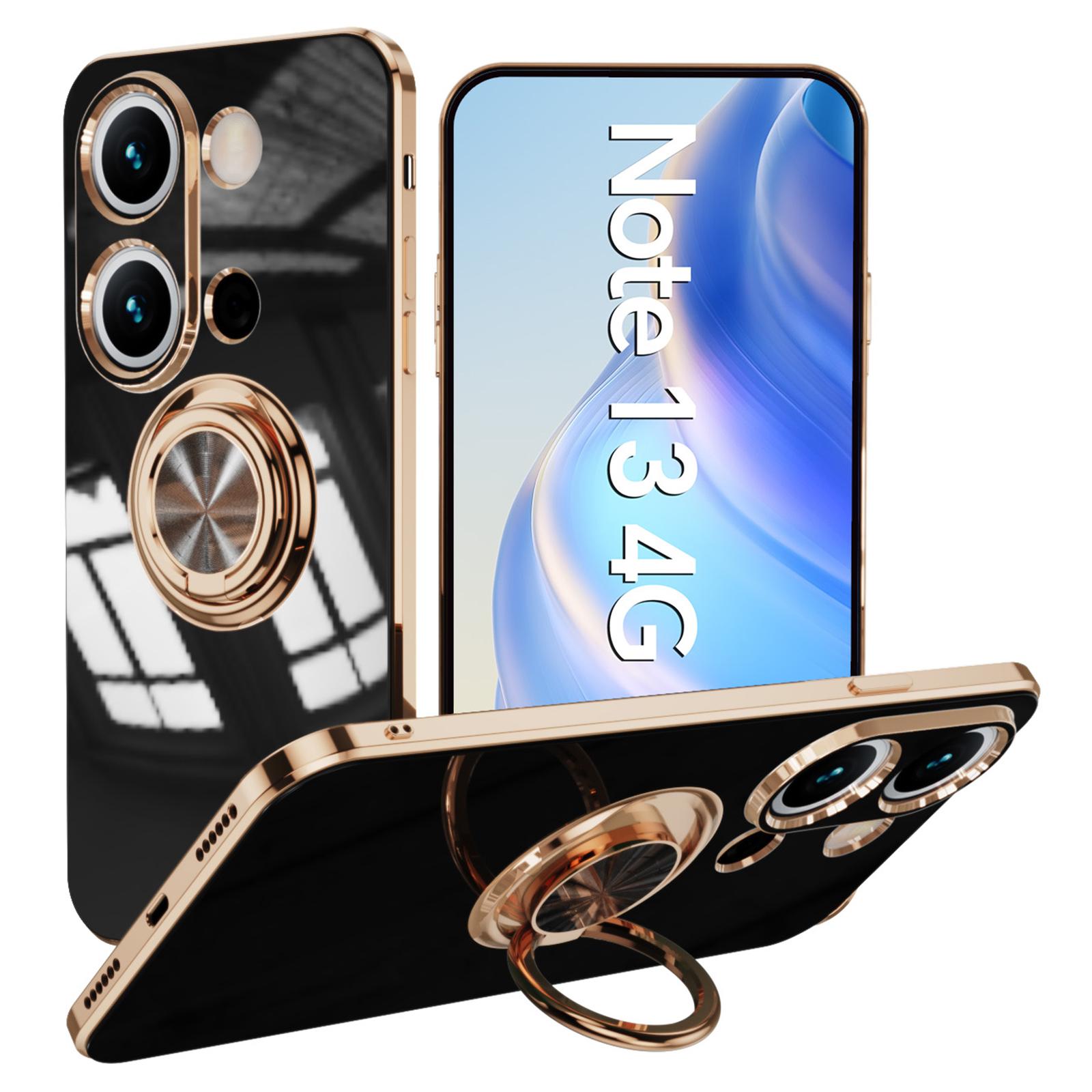 

For Xiaomi Redmi Note 13 4G Case Precise Cutouts 6D Electroplating TPU Phone Cover with Ring Holder Black