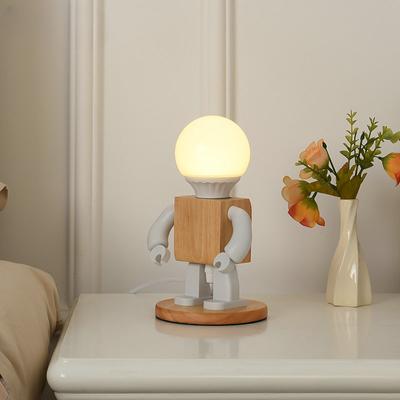 Kreativní robotová stolní lampa Severská moderní bílá dřevěná stolní lampa LED Dětská Dívčí Chlapecká dětská ložnice Noční mini světýlka