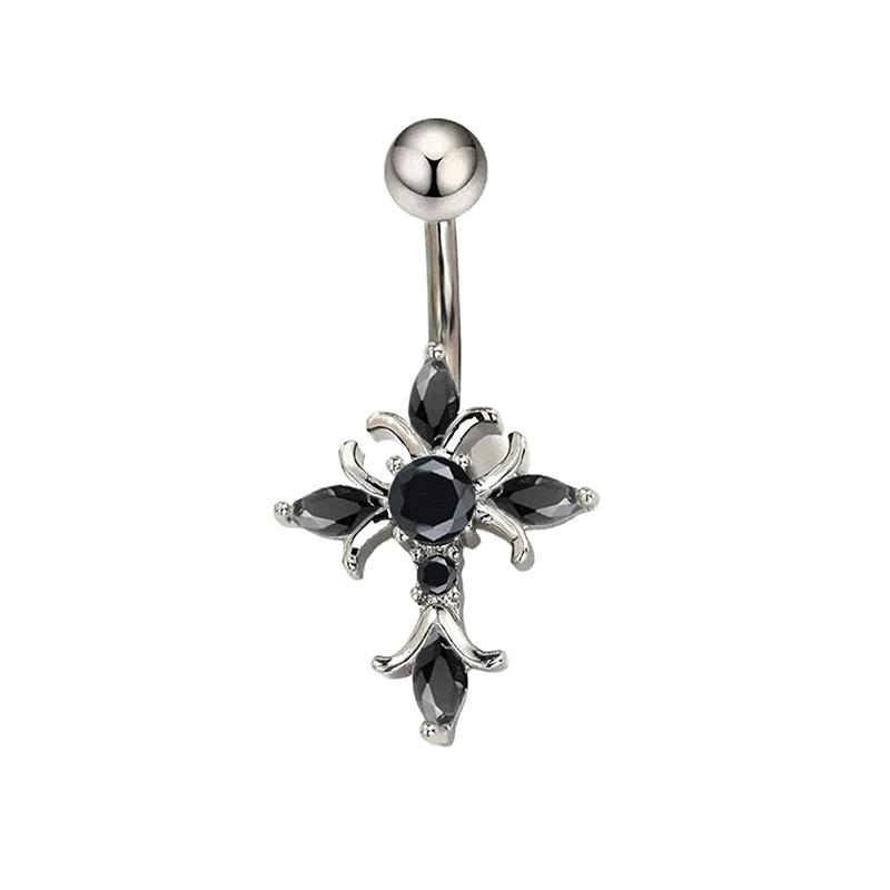 Bijoux de Piercing Nombril Croix Chrétienne Barre Haltère Titane 14G Femme Homme Accessoires Religieux Couleur Or Argent Anneaux de Nombril