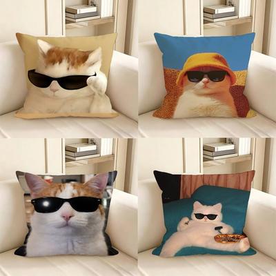 Pc Cute Cool Cat Wearing Sunglasses Pillow Case Fashion Square Pillowcase Bedroom Sofa Room Ins Decoration Leisure