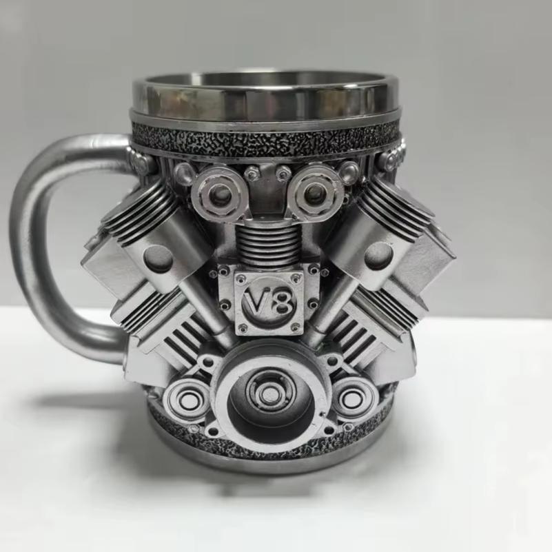 Stainless Steel &ResinCup V8 & V6,Engines Design Mug, Durable & Stylish Rust-Proof Coffee Mug for Car Enthusiasts & Novelty Gift