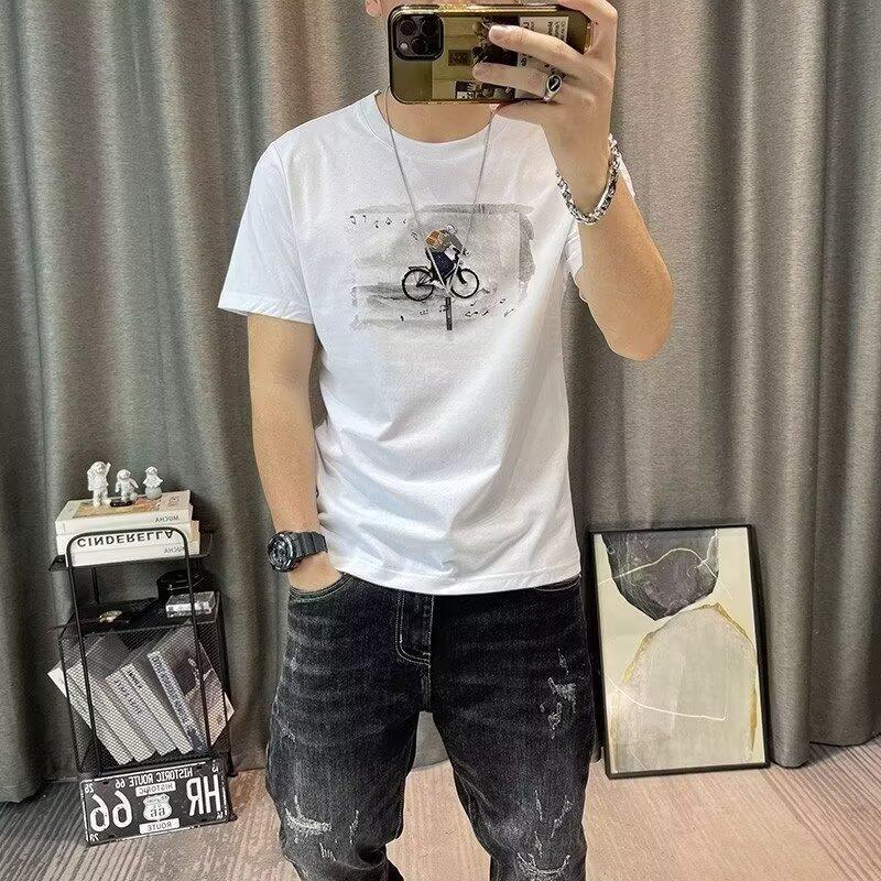 

Новая мужская повседневная футболка с коротким рукавом с принтом, модный бренд Ins, европейский и американский хип-хоп стиль, базовая футболка с круглым вырезом, летний топ 5XL белый