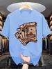 Men'S Casual Crew Neck T-Shirt with Playing Card Graphic,  Knit Fabric, Slight Stretch, Regular Fit, Summer Top for Daily Wear