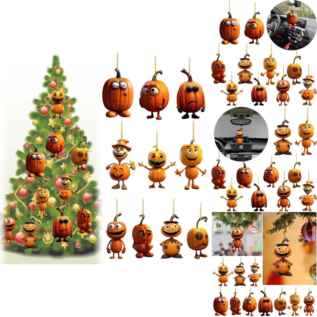 Acrylic Pumpkin Car Hanging Pendant With Ghost Pumpkin Design Colorful Options Halloween Car Decor