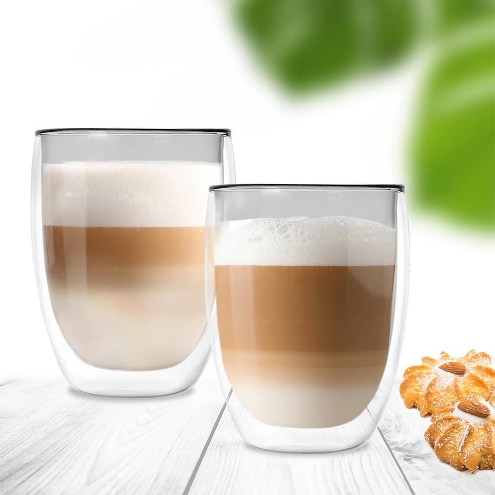 2x Szklanka Termiczna Podwójna Ścianka Do Kawy Herbaty Latte Napojów 370 Ml
