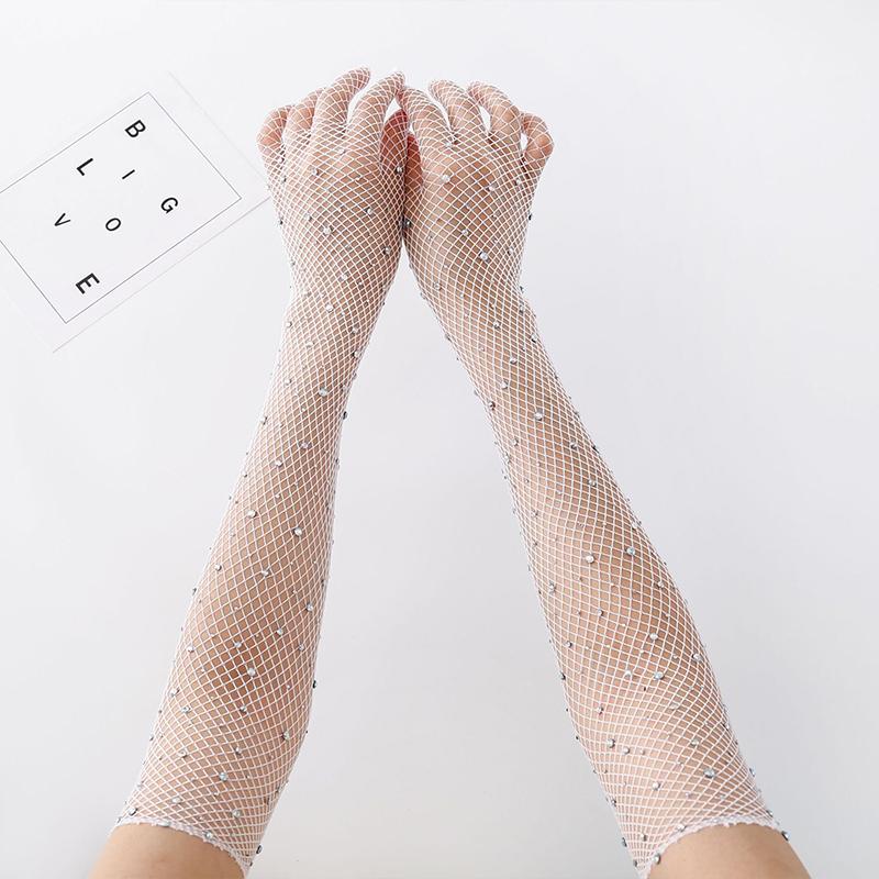 Women'S Fashionable Hot Diamond Sparkling Mesh Fishing Net Elastic Gloves