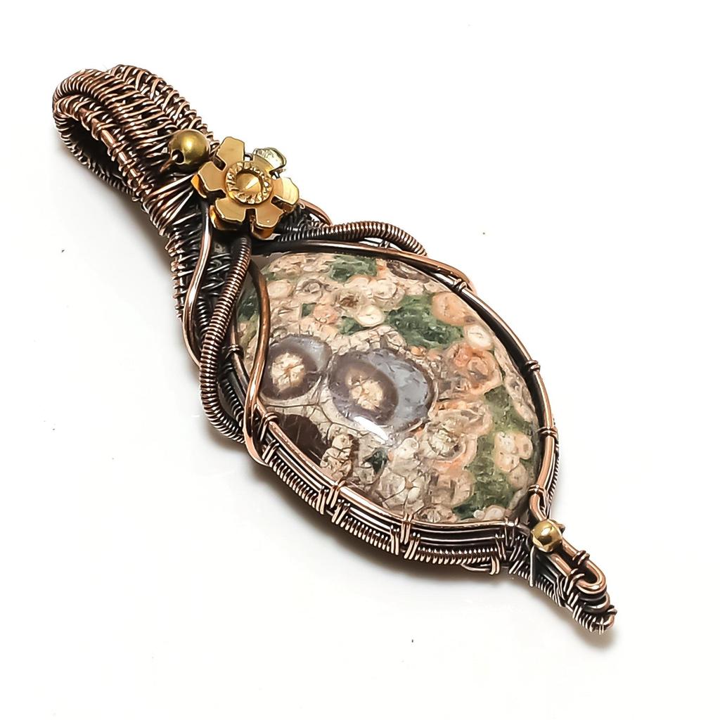 Crocodile Jasper 999 Copper Wire Wrapped Pendant, Handmade Gemstone Jewelry Pendant Gift For Birthday