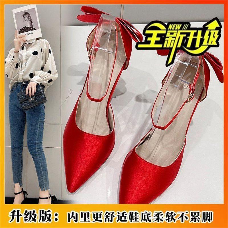 

Korean niche design sense elegant high heels Internet celebrity bow fresh Shu single shoes 39