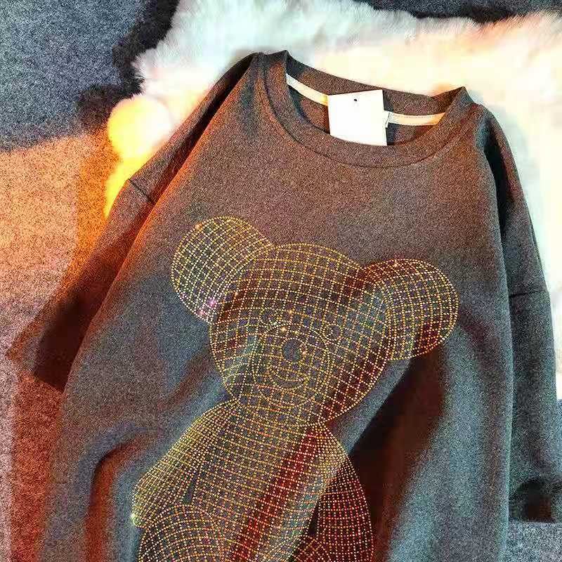 

Женская блестящая золотая бриллиантовая футболка с коротким рукавом и принтом медведя в стиле хип-хоп, свободная повседневная футболка XL шифер серый