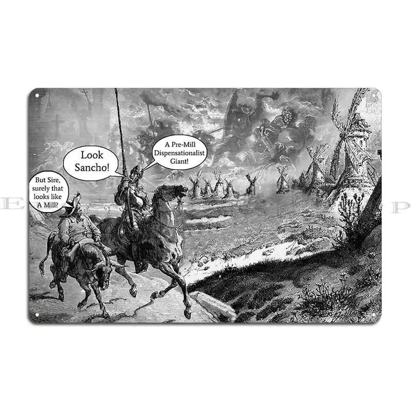 Don Quixote And The Eschatological Giants Metal Plaque Poster Garage Club Wall Decor Wall Mural Custom Cinema Tin Sign Poster